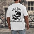 Life Is Better With Cats & Books Tuxedo Cat Mom Women Men's Back Print T-Shirt