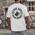Love God Drink Coffee Read Books Christian Book Lover Men's Back Print T-Shirt