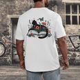Retro Cute Cat Floral Book Librarian Vintage Floral Cat Book Men's Back Print T-Shirt
