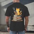 Cat Reading Books Men's Back Print T-Shirt