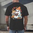 Cute Cozy Ghost Reading With Cat Book Lover Autumn Fall Men's Back Print T-Shirt