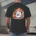Cute Ghost Drinking Coffee Halloween Reading Book Retro Men's Back Print T-Shirt