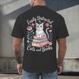 Easily Distracted By Cats And Books Reading Men's Back Print T-Shirt