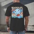 Readsolotl Blue Kawaii Axolotl Book Lover Reading Retro Men's Back Print T-Shirt