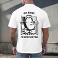 Cat With Coffee On Computer Go Away I'm Introverting Men's Back Print T-Shirt