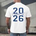 Class Of 2026 Graduation Varsity Navy Blue Letters Premium Tri-Blend Men's Back Print T-Shirt
