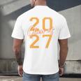 Class Of 2027 Graduation Varsity Orange On The Back Premium Tri-Blend Men's Back Print T-Shirt