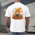 Cute Autumn Gnome Reading Pumpkin Book Lover Men's Back Print T-Shirt Cute Autumn Gnome Reading Pumpkin Book Lover Men's Back Print T-Shirt