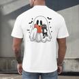 Cute Halloween Ghost Reading Book Men's Back Print T-Shirt