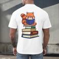 Cute Kawaii Kids Reading Books Glasses Red Panda Lover Men's Back Print T-Shirt
