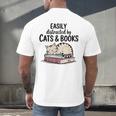 Easily Distracted By Cats And Books Cute Book Lover Men's Back Print T-Shirt Easily Distracted By Cats And Books Cute Book Lover Men's Back Print T-Shirt