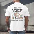 Gardening & Library Lover Books Reading Plants Cute Men's Back Print T-Shirt
