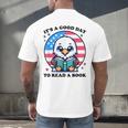 A Good Day To Read a Book Reading Eagle With American Flag Men's Back Print T-Shirt