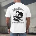 Life Is Better With Cats & Books Tuxedo Cat Mom Women Men's Back Print T-Shirt