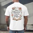 She Blooms Among The Pages Women Mom Wife Floral Book Lover Premium Tri-Blend Men's Back Print T-Shirt