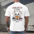 Unearth a Story Cute Kitten Summer Reading 2026 Cat Book Men's Back Print T-Shirt
