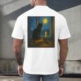Van Gogh Starry Night Art Cat And Book Lovers Premium Tri-Blend Men's Back Print T-Shirt