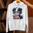 Adorable Book Lover Border Collie With Reading Glasses Cute Raglan Baseball Tee Unisex Hoodie