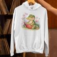 Crocodile Reading Book Watercolor Flowers Kids Unisex Hoodie