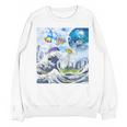 Frutiger Aero Aesthetic Tech Great Wave Of Kanagawa Fishes Raglan Baseball Tee Unisex Sweatshirt