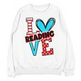 I Heart Books Love Reading Red And Stripe Animated Cat For Men Women Girls Kids Unisex Sweatshirt