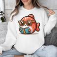 Adorable Book Lover Salmon With Reading Glasses Cute Unisex Sweatshirt