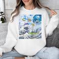 Frutiger Aero Aesthetic Tech Great Wave Of Kanagawa Fishes Raglan Baseball Tee Unisex Sweatshirt
