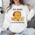 Go Away I'm Introverting Cozy Cat With Laptop And Coffee Unisex Sweatshirt