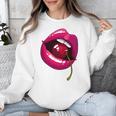 Rainbow Lips With a Cherry In The Mouth 80s Nostalgia Premium Tri-Blend Unisex Sweatshirt