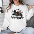 Retro Cute Cat Floral Book Librarian Vintage Floral Cat Book Unisex Sweatshirt
