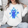 Yk2 Grunge Earthy Blue Cat With Stars Tomboy 90s Nostalgia Unisex Sweatshirt
