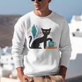 Cat Midcentury With Book And Coffee Atomic Age Mid Century Unisex Sweatshirt
