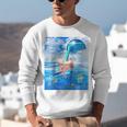 Frutiger Aero Aesthetic Tech Bubble Tea Boba Milktea Fishes Raglan Baseball Tee Unisex Sweatshirt