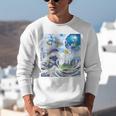 Frutiger Aero Aesthetic Tech Great Wave Of Kanagawa Fishes Raglan Baseball Tee Unisex Sweatshirt