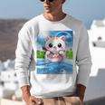 Frutiger Aero Aesthetic Tech Kawaii Ramen Cat Fishes Raglan Baseball Tee Unisex Sweatshirt