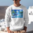 Frutiger Aero Dolphin Sunset Ocean With Palm Trees Y2k Premium Unisex Sweatshirt