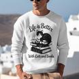 Life Is Better With Cats & Books Tuxedo Cat Mom Women Unisex Sweatshirt
