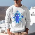 Yk2 Grunge Earthy Blue Cat With Stars Tomboy 90s Nostalgia Unisex Sweatshirt