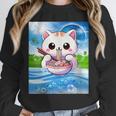 Frutiger Aero Aesthetic Tech Kawaii Ramen Cat Fishes Unisex Sweatshirt