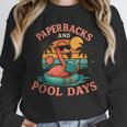 Paperbacks And Pool Days Flamingo Reading Summer Vibes Books Unisex Sweatshirt