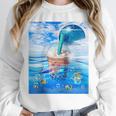 Frutiger Aero Aesthetic Tech Bubble Tea Boba Milktea Fishes Raglan Baseball Tee Unisex Sweatshirt