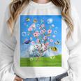 Frutiger Aero Aesthetic Tech Cherry Blossom Fishes Bubbles Raglan Baseball Tee Unisex Sweatshirt