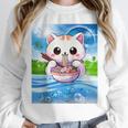 Frutiger Aero Aesthetic Tech Kawaii Ramen Cat Fishes Raglan Baseball Tee Unisex Sweatshirt
