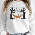 Skeleton Reading Book In Hammock Halloween Reader Unisex Sweatshirt