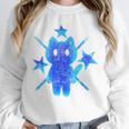 Yk2 Grunge Earthy Blue Cat With Stars Tomboy 90s Nostalgia Unisex Sweatshirt