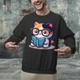 Adorable Book Lover Calico Cat With Reading Glasses Cute For Men Women Kids Unisex Sweatshirt