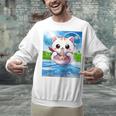 Frutiger Aero Aesthetic Tech Kawaii Ramen Cat Fishes Raglan Baseball Tee Unisex Sweatshirt