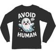 Avoid Humans Cute Kawaii Pastel Ghost Introvert Saying Unisex Long Sleeve T-Shirt