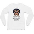 Just a Girl Who Loves Books Messy Bun Black Women Reading Unisex Long Sleeve T-Shirt