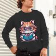Adorable Book Lover Maine Coon Cat With Reading Glasses Cute Unisex Long Sleeve T-Shirt